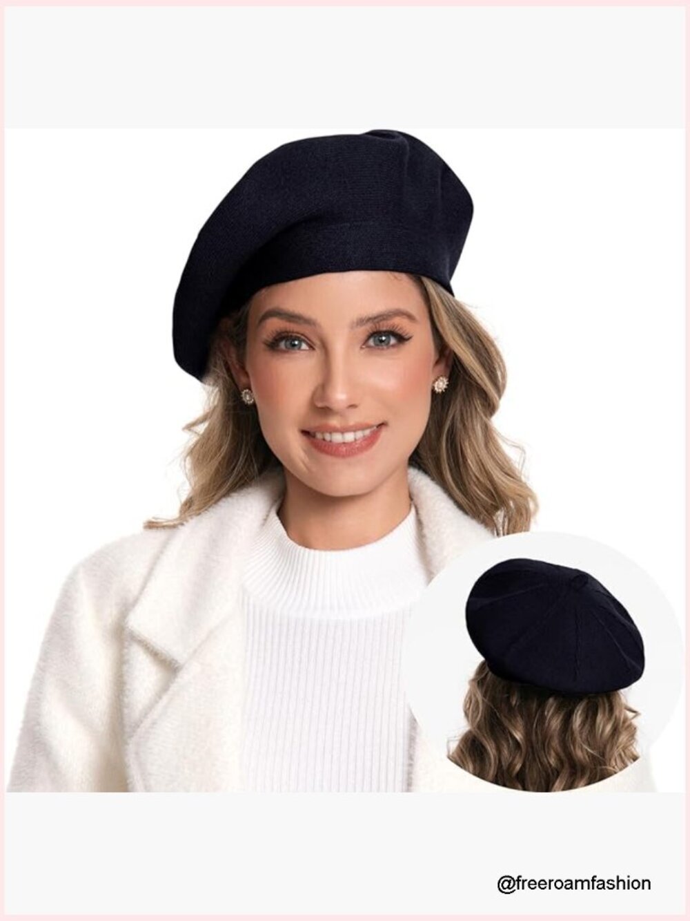 Cashmere Blend Knitted Beret Hat Winter Beanie Double Layer
